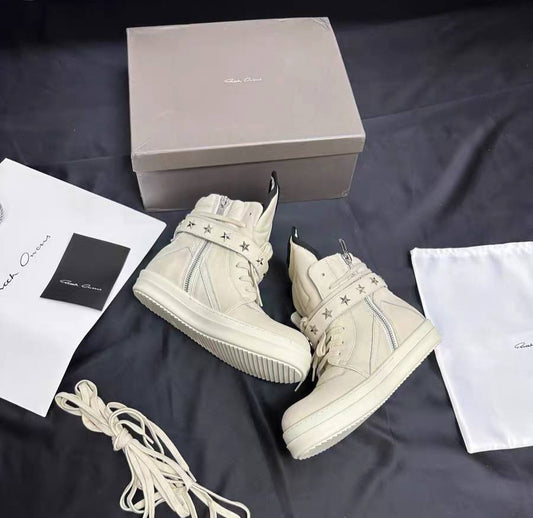 RICK OWENS GEOBASKET STAR STRAP MILK SUEDE SNEAKERS