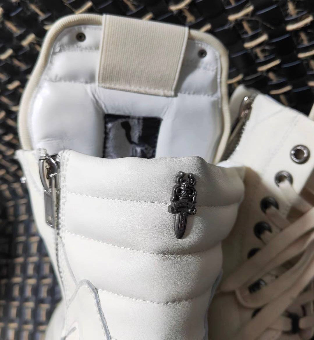 RICK OWENS CHROME HEARTS GEOBASKET HIGHT BLACK WHITE SNEAKERS