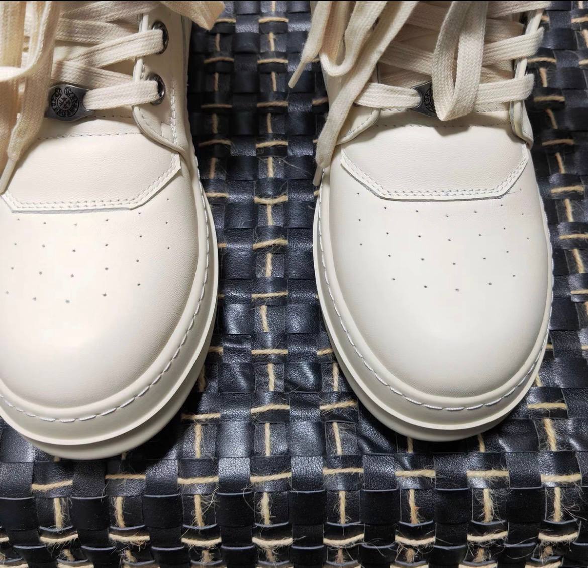 RICK OWENS CHROME HEARTS GEOBASKET HIGHT BLACK WHITE SNEAKERS