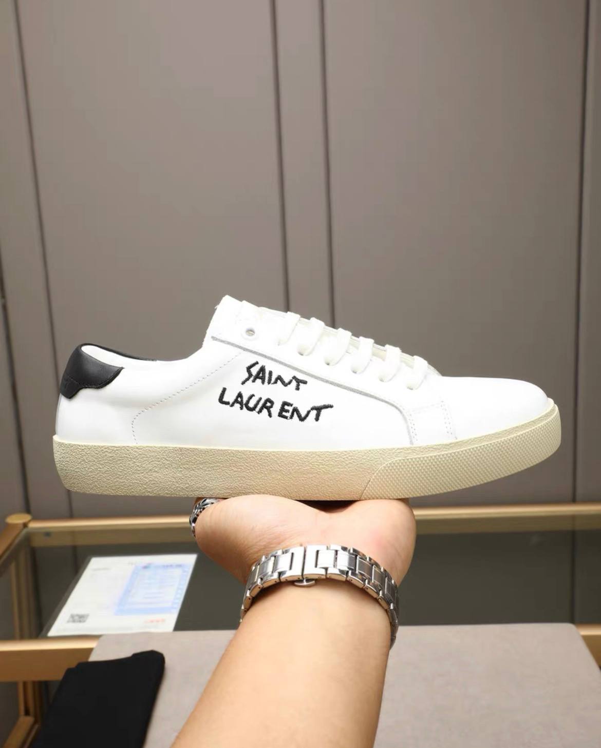 SAINT LAURENT COURT CLASSIC WHITE BLACK SHOES