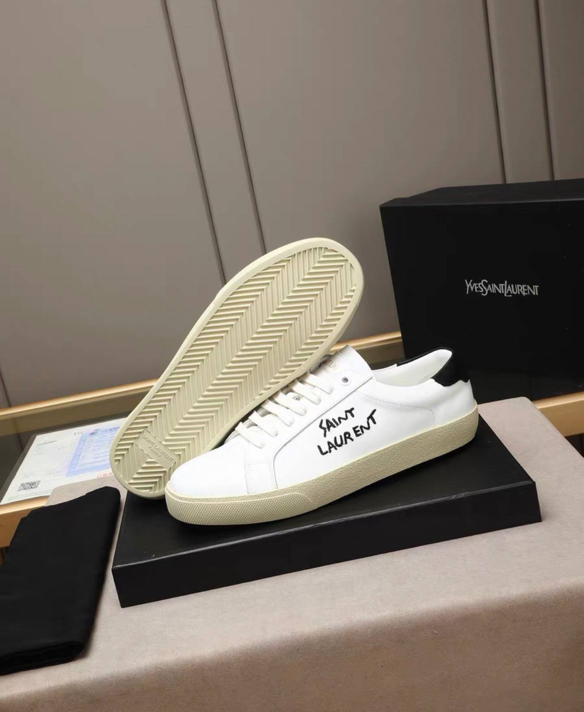 SAINT LAURENT COURT CLASSIC WHITE BLACK SHOES