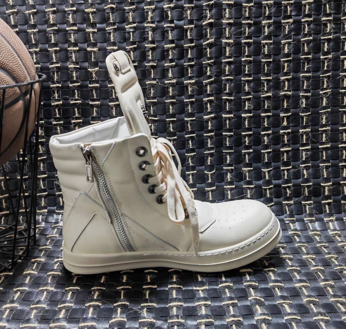 RICK OWENS CHROME HEARTS GEOBASKET HIGHT BLACK WHITE SNEAKERS