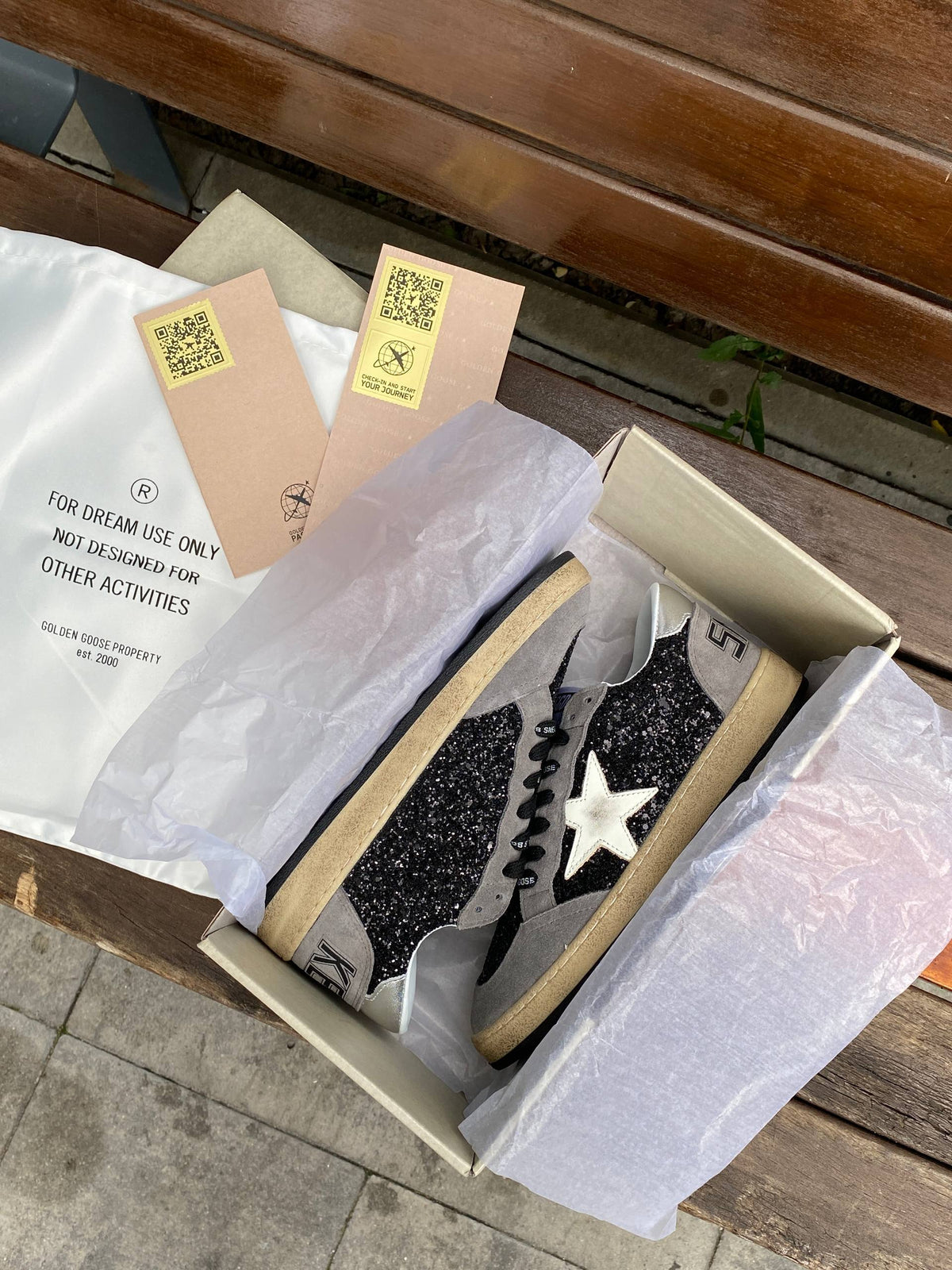 GOLDEN GOOSE BALL STAR IN GLITTER WITH LEATHER STAR SNEAKERS