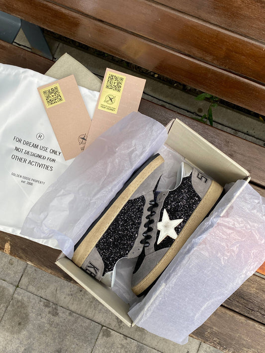 GOLDEN GOOSE BALL STAR IN GLITTER WITH LEATHER STAR SNEAKERS