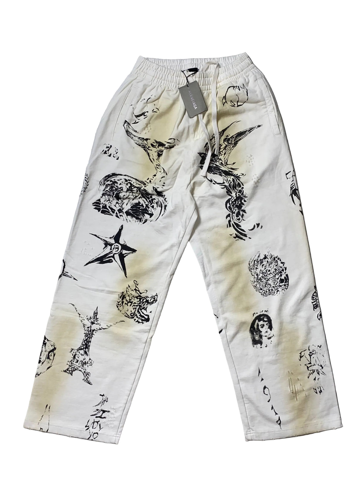 BALENCIAGA TATTO MUD DYED GRAFFITI PANTS