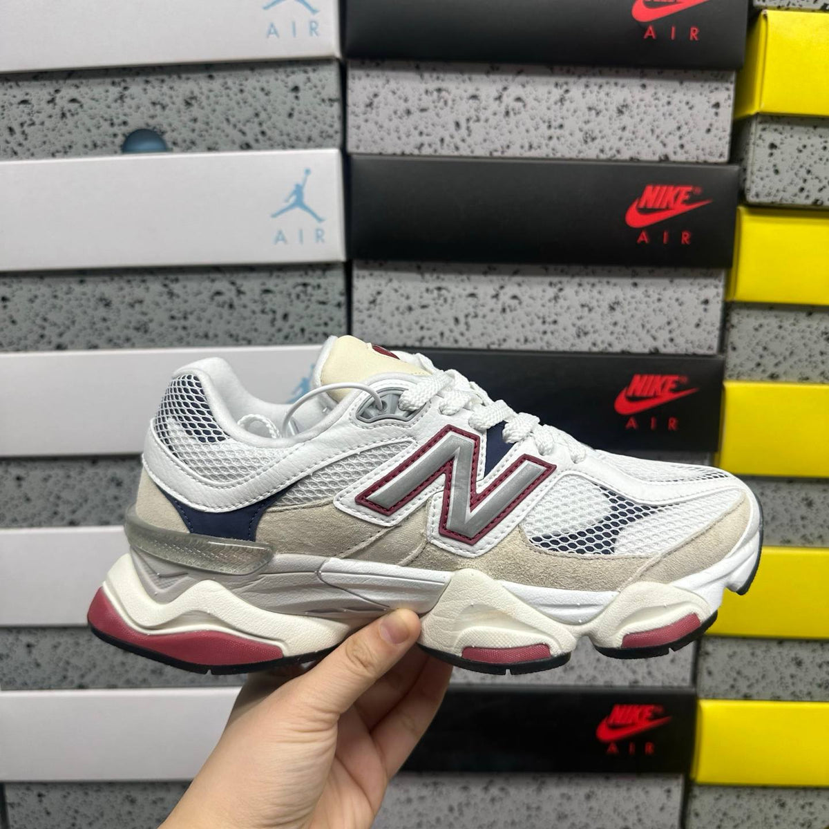 NEW BALANCE 9060 WHITE SHADOW RED SNEAKERS