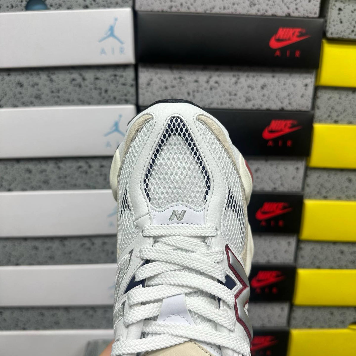 NEW BALANCE 9060 WHITE SHADOW RED SNEAKERS