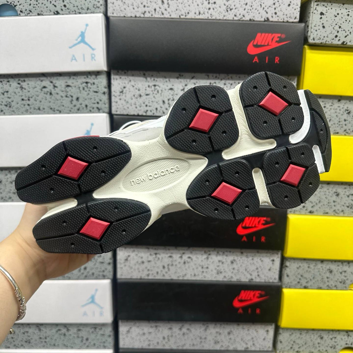 NEW BALANCE 9060 WHITE SHADOW RED SNEAKERS