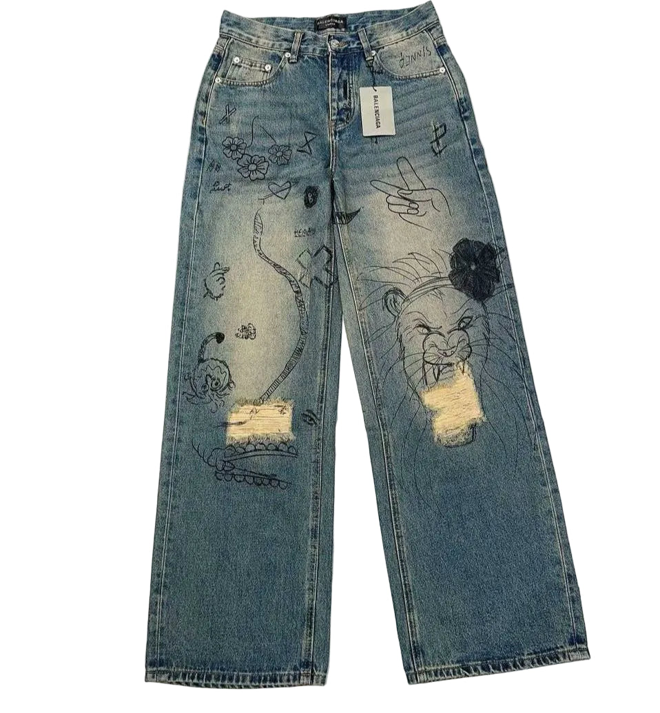 BALENCIAGA WINTER 22 RHINESTONE BAGGY JEANS