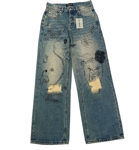 BALENCIAGA WINTER 22 RHINESTONE BAGGY JEANS