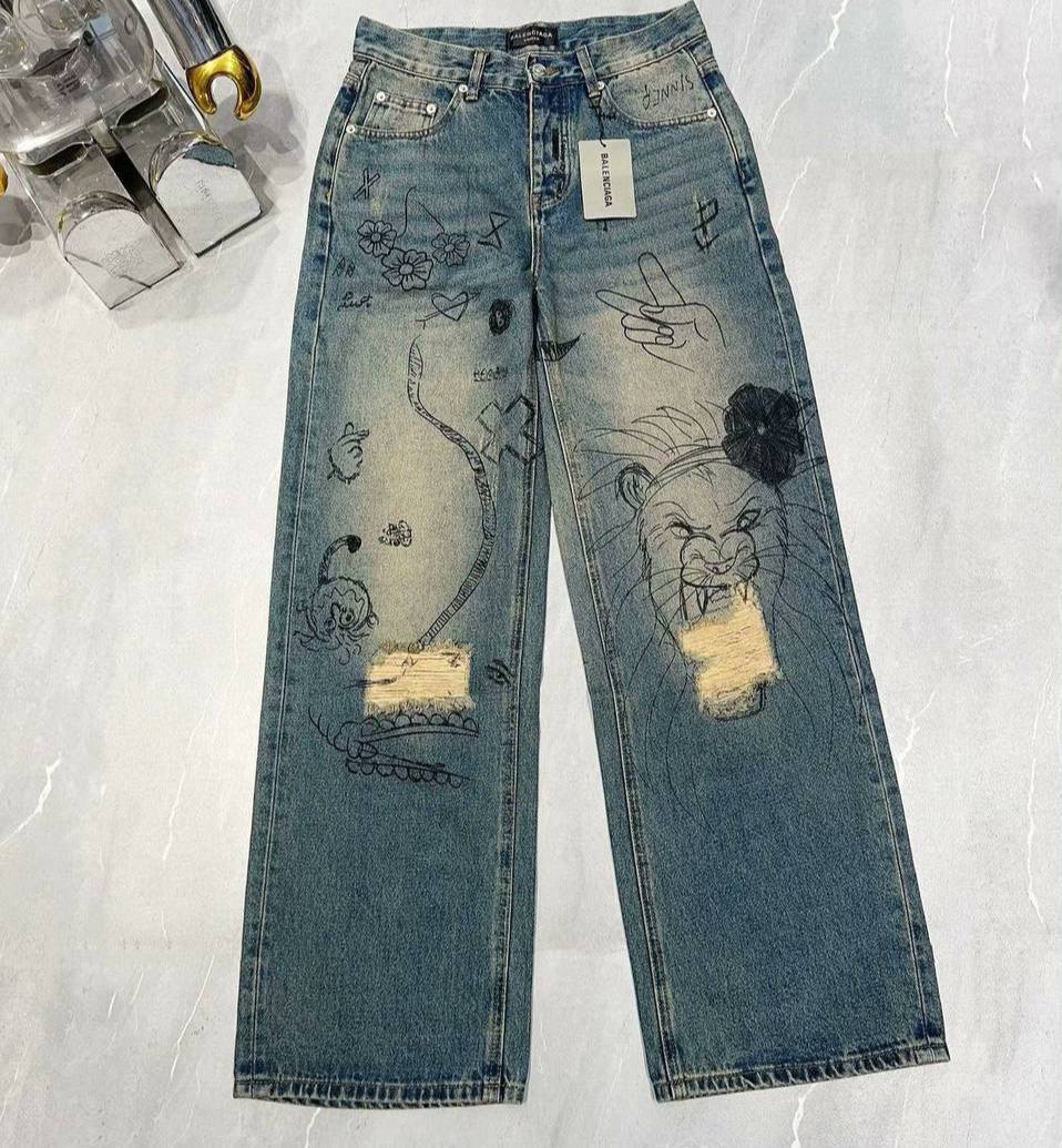 BALENCIAGA WINTER 22 RHINESTONE BAGGY JEANS