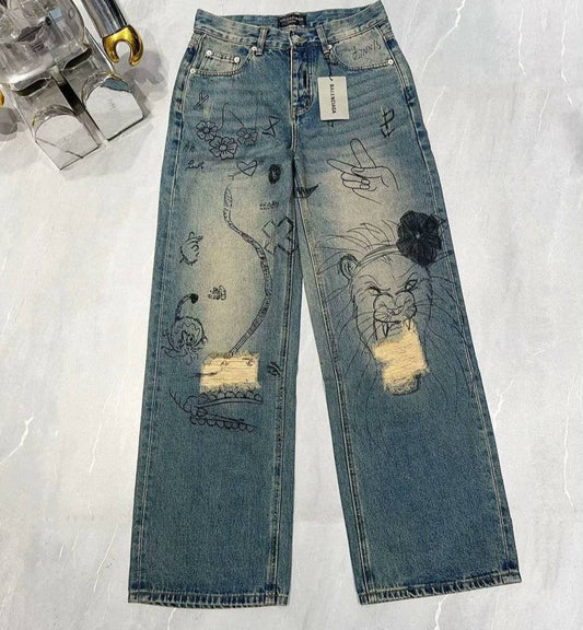 BALENCIAGA WINTER 22 RHINESTONE BAGGY JEANS