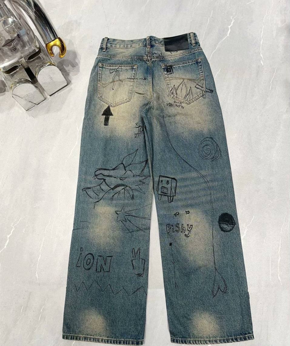 BALENCIAGA WINTER 22 RHINESTONE BAGGY JEANS