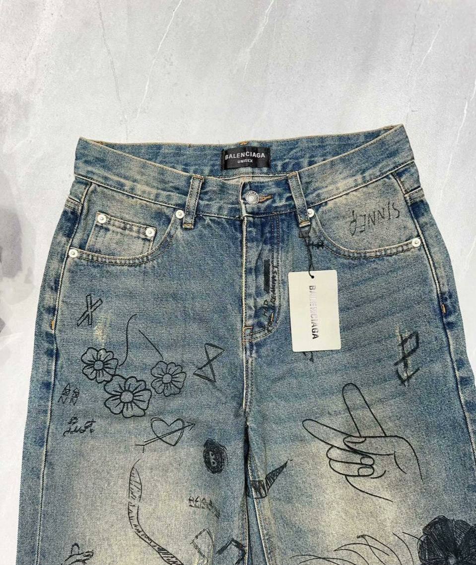 BALENCIAGA WINTER 22 RHINESTONE BAGGY JEANS