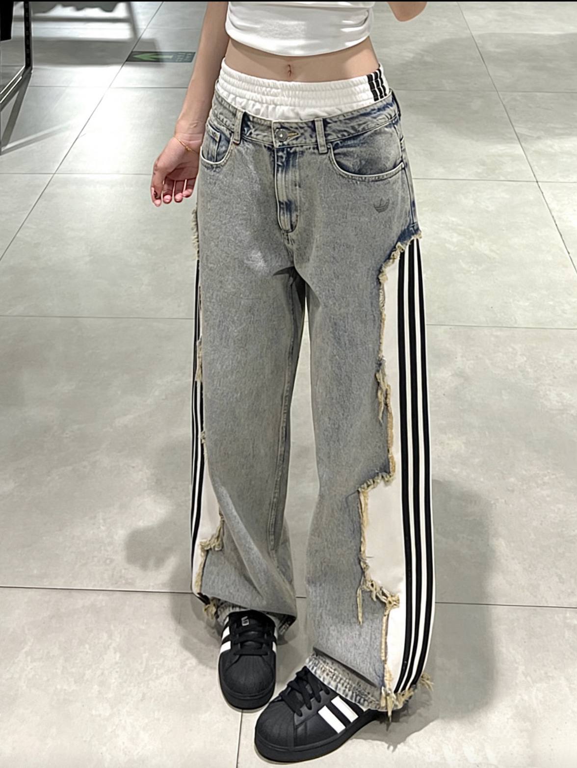 ADIDAS ADILENIUM 5.0 DECONSTRUCTED DENIM PANTS