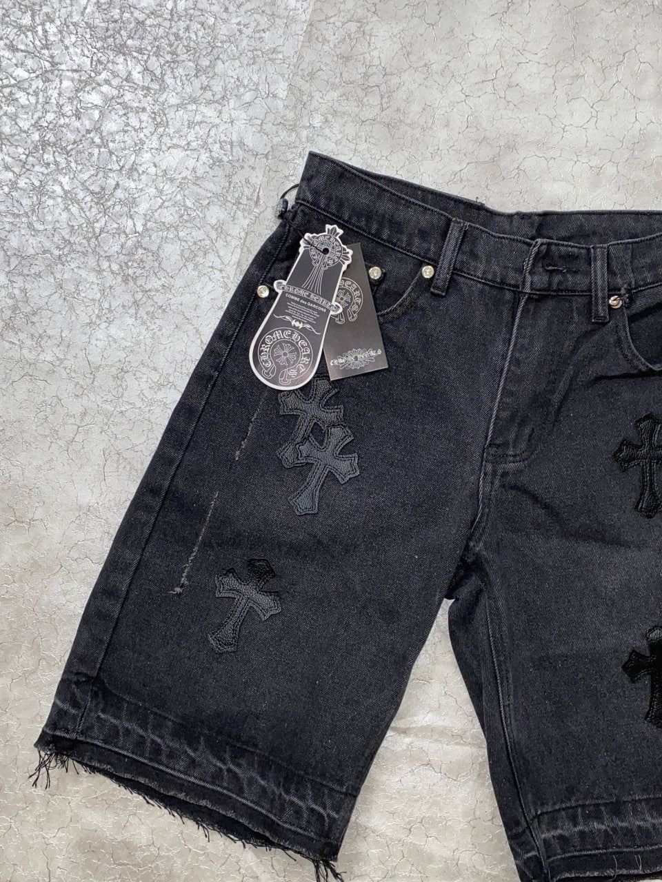 CHROME HEARTS DENIM BLACK SHORTS