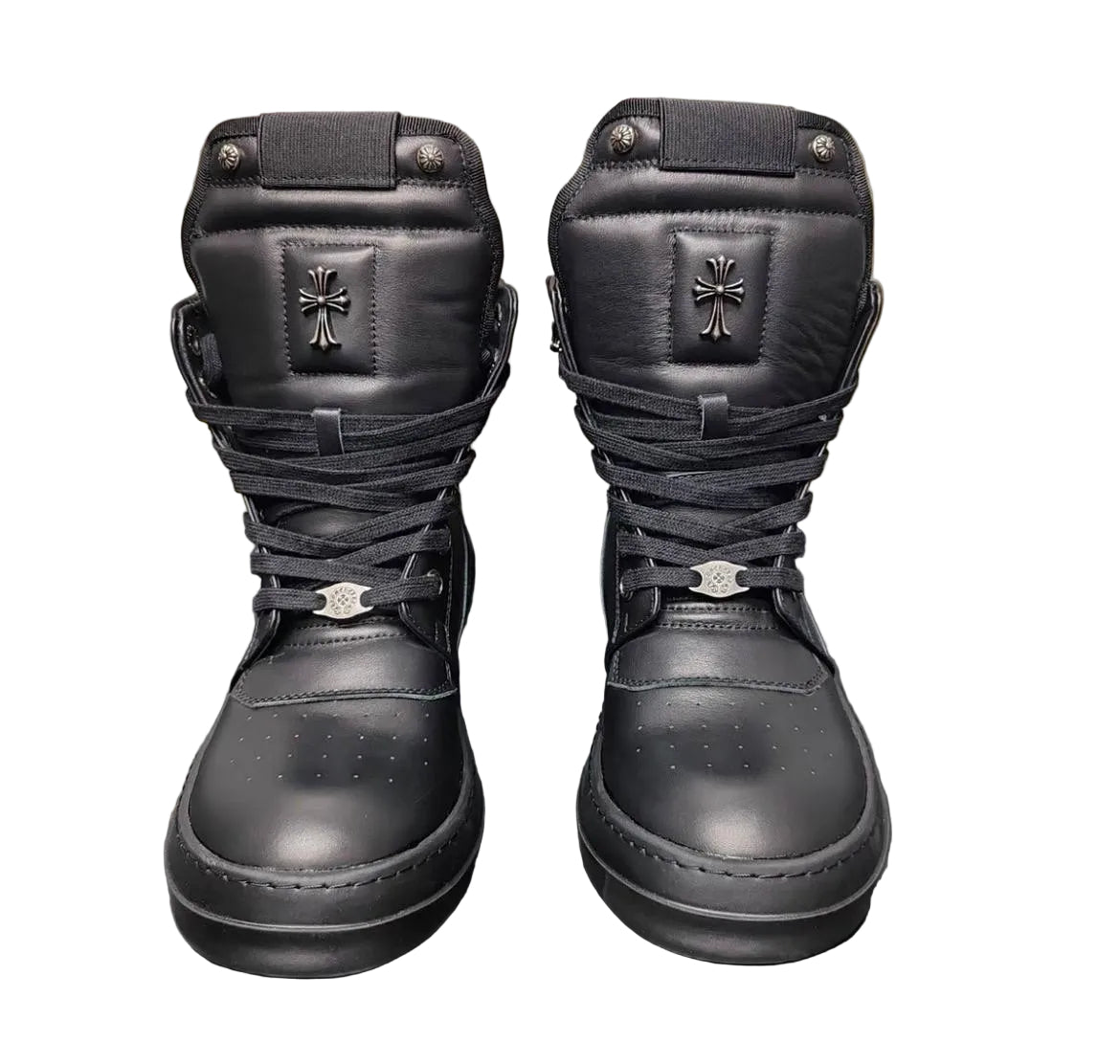 RICK OWENS CHROME HEARTS GEOBASKET HIGHT BLACK WHITE SNEAKERS
