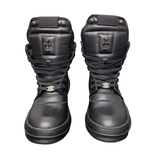 RICK OWENS CHROME HEARTS GEOBASKET HIGHT BLACK WHITE SNEAKERS