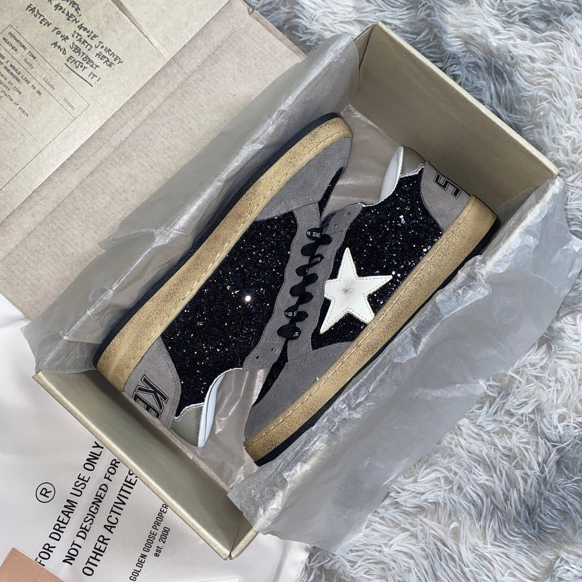 GOLDEN GOOSE BALL STAR IN GLITTER WITH LEATHER STAR SNEAKERS