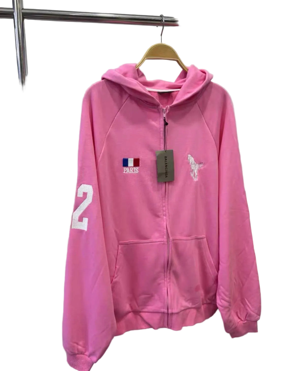 BALENCIAGA PINK ZIP UP HOODIE