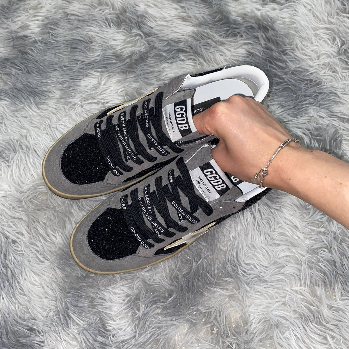 GOLDEN GOOSE BALL STAR IN GLITTER WITH LEATHER STAR SNEAKERS