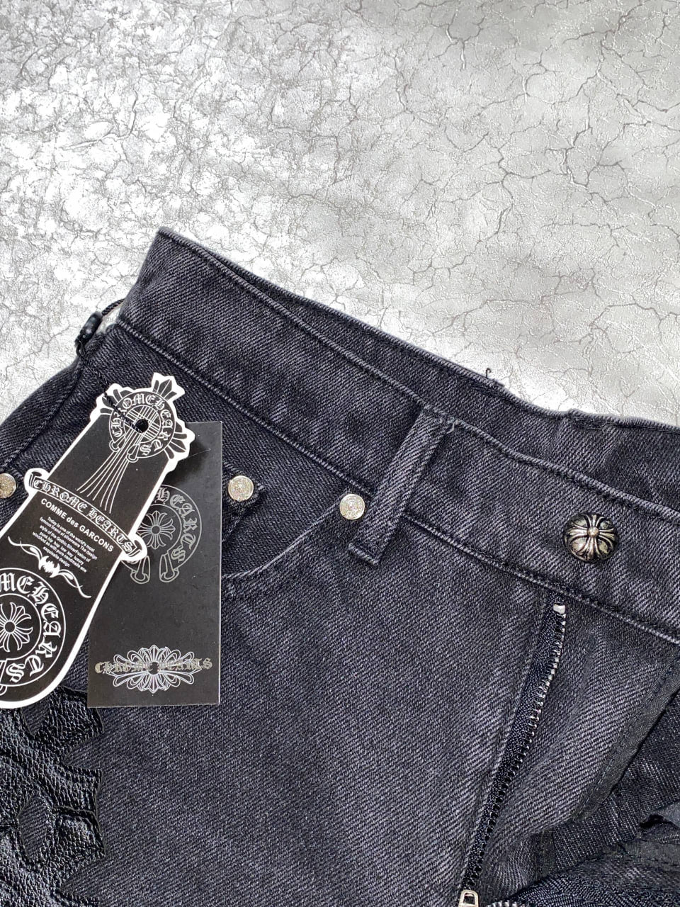 CHROME HEARTS DENIM BLACK SHORTS