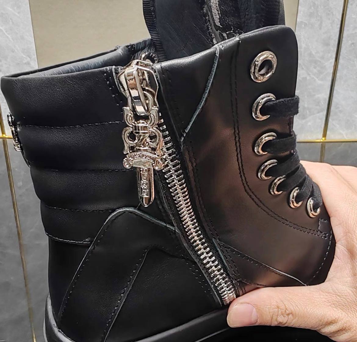 RICK OWENS CHROME HEARTS GEOBASKET HIGHT BLACK WHITE SNEAKERS