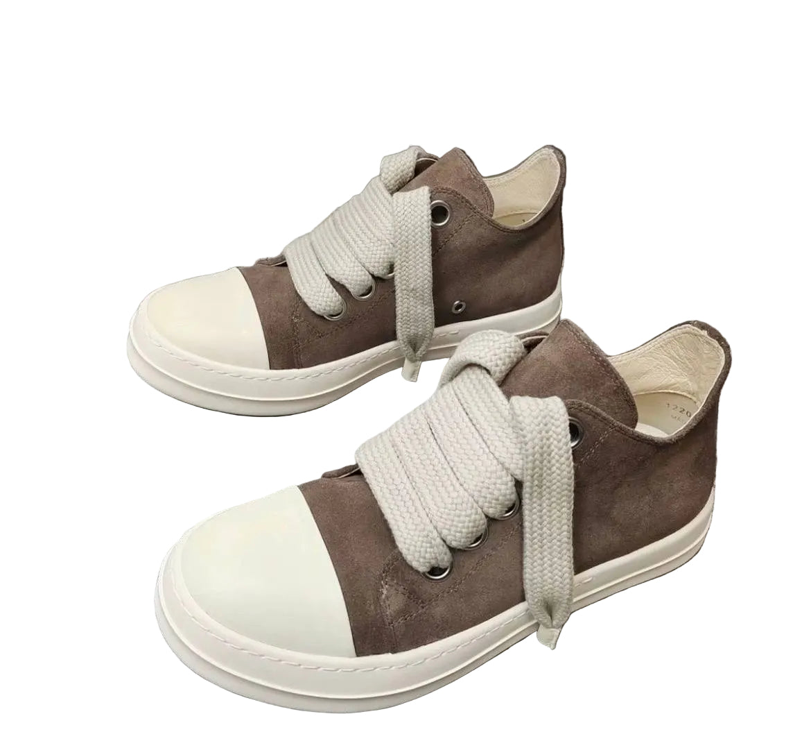 RICK OWENS JUMBOLACE LOW BROWN SNEAKERS