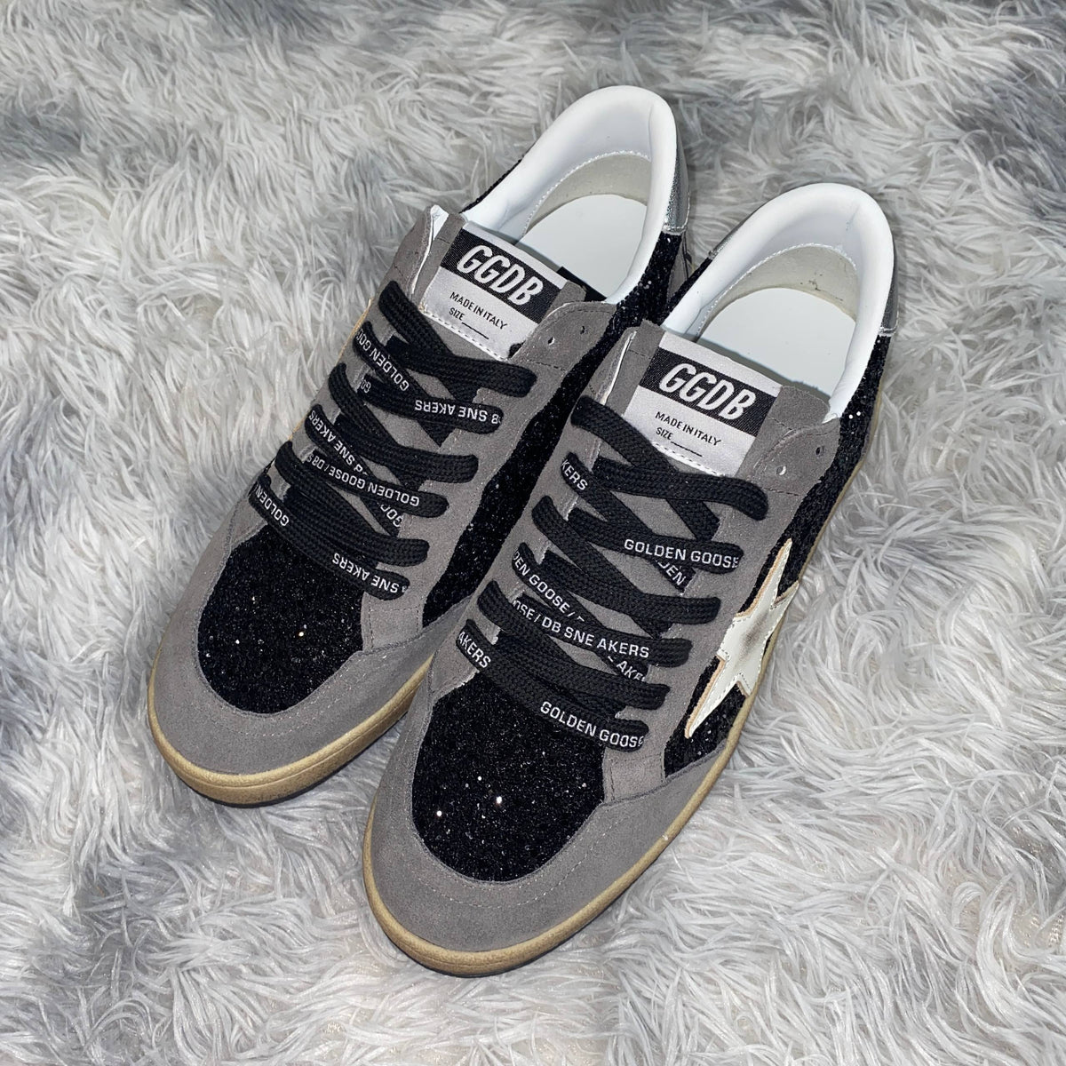 GOLDEN GOOSE BALL STAR IN GLITTER WITH LEATHER STAR SNEAKERS