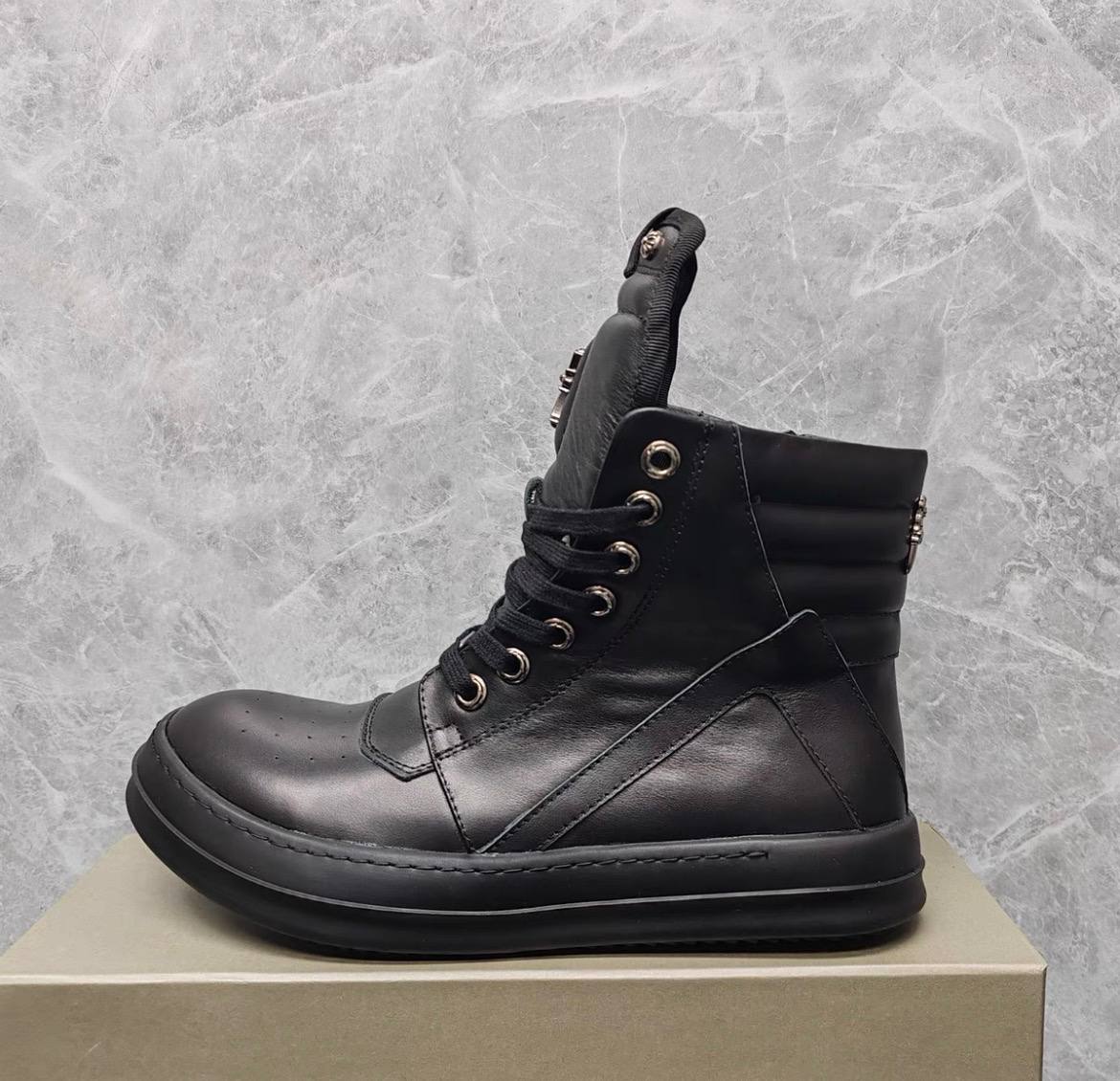 RICK OWENS CHROME HEARTS GEOBASKET HIGHT BLACK WHITE SNEAKERS