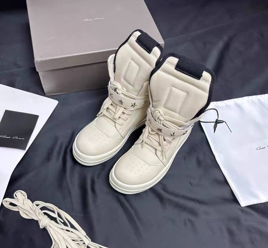 RICK OWENS GEOBASKET STAR STRAP MILK SUEDE SNEAKERS