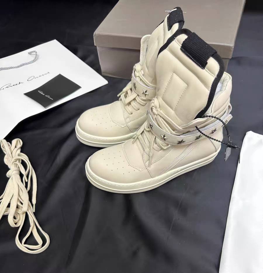 RICK OWENS GEOBASKET STAR STRAP MILK SUEDE SNEAKERS