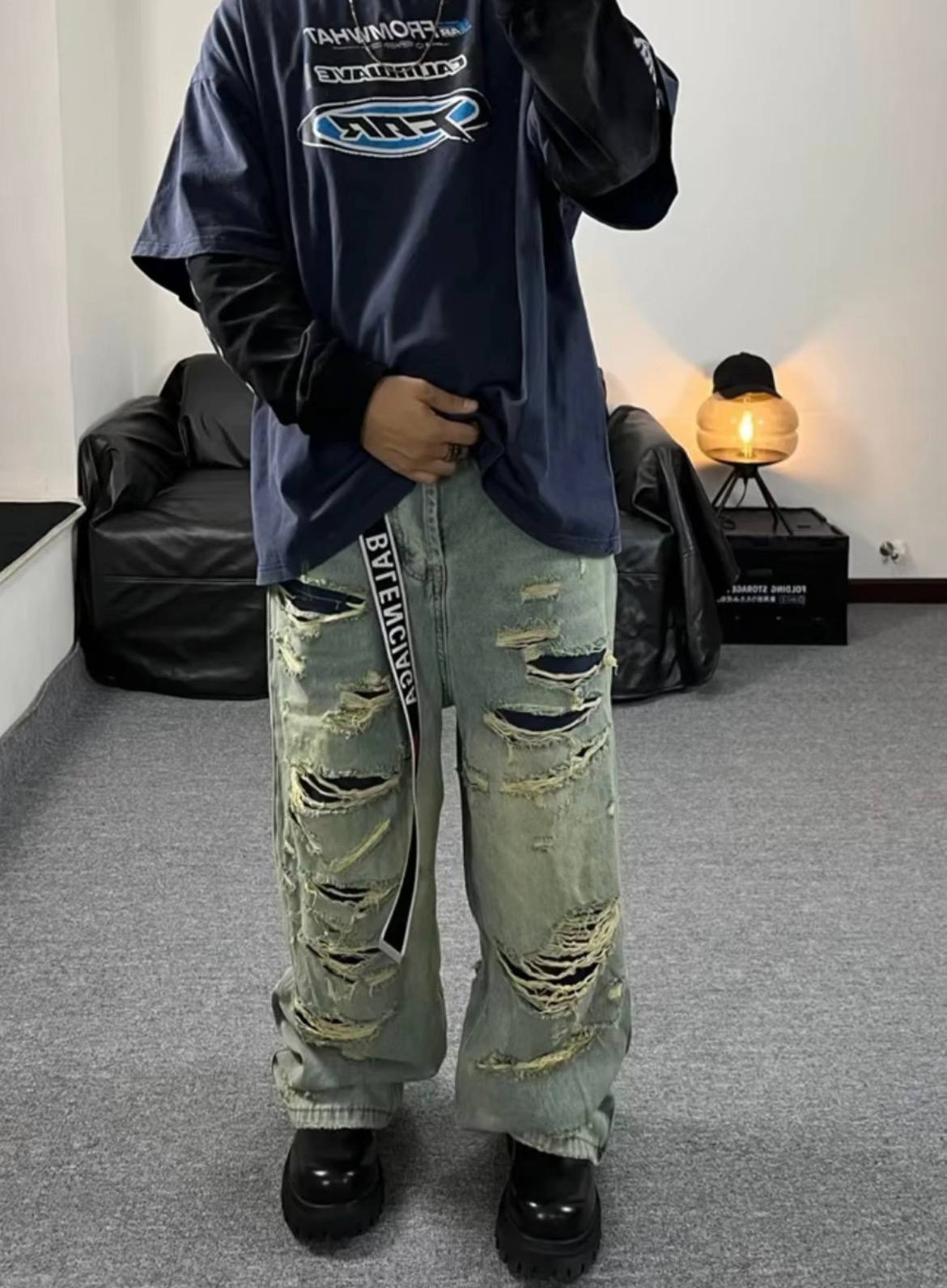 BALENCIAGA BAGGY DISTRESSED JEANS