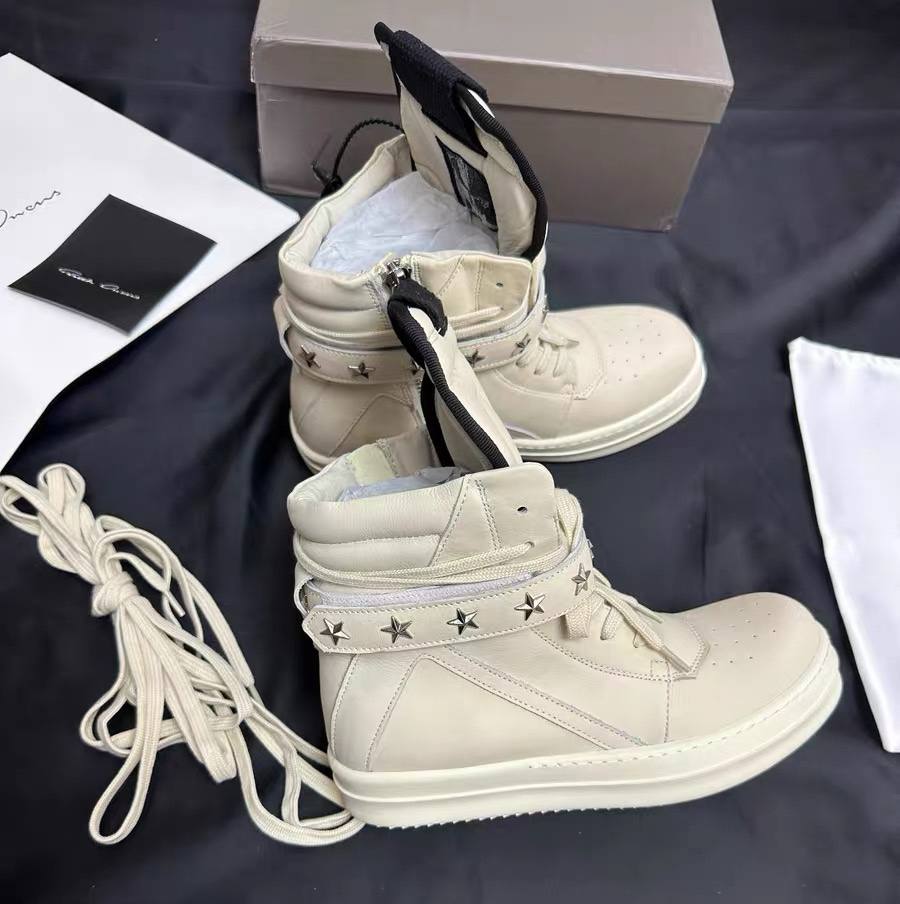 RICK OWENS GEOBASKET STAR STRAP MILK SUEDE SNEAKERS