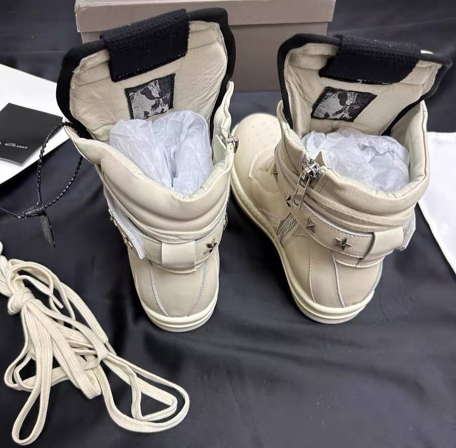 RICK OWENS GEOBASKET STAR STRAP MILK SUEDE SNEAKERS
