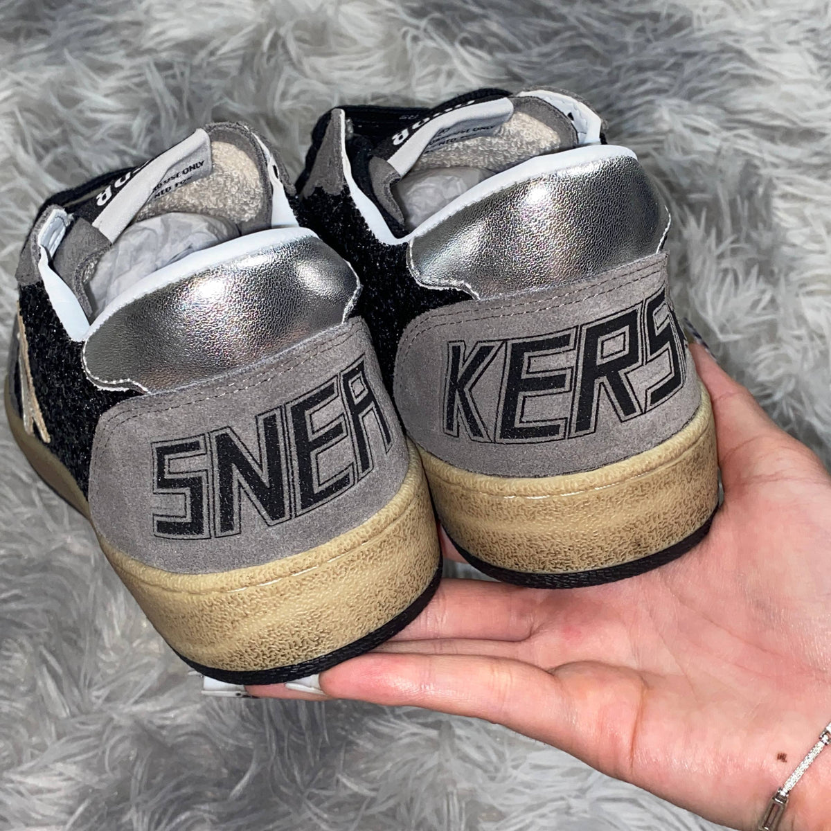 GOLDEN GOOSE BALL STAR IN GLITTER WITH LEATHER STAR SNEAKERS