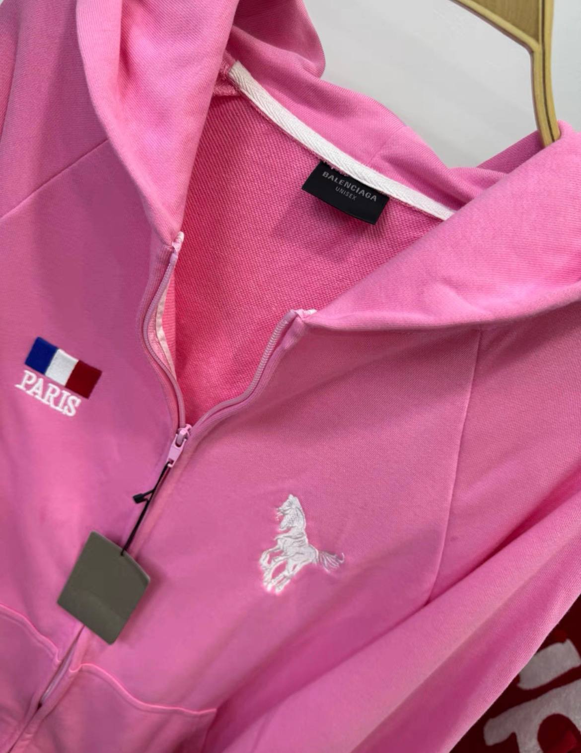 BALENCIAGA PINK ZIP UP HOODIE