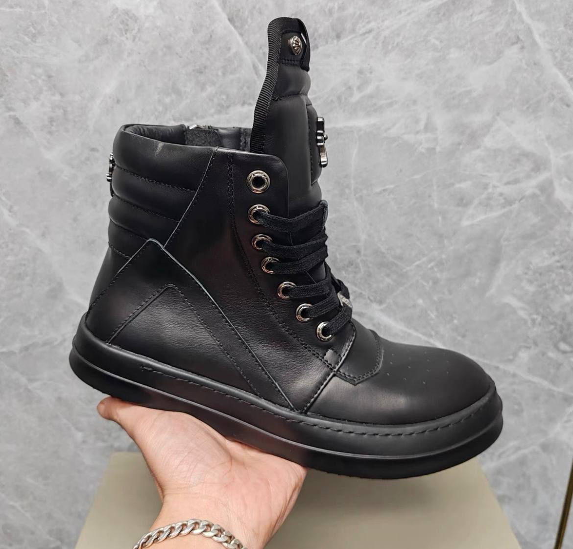 RICK OWENS CHROME HEARTS GEOBASKET HIGHT BLACK WHITE SNEAKERS