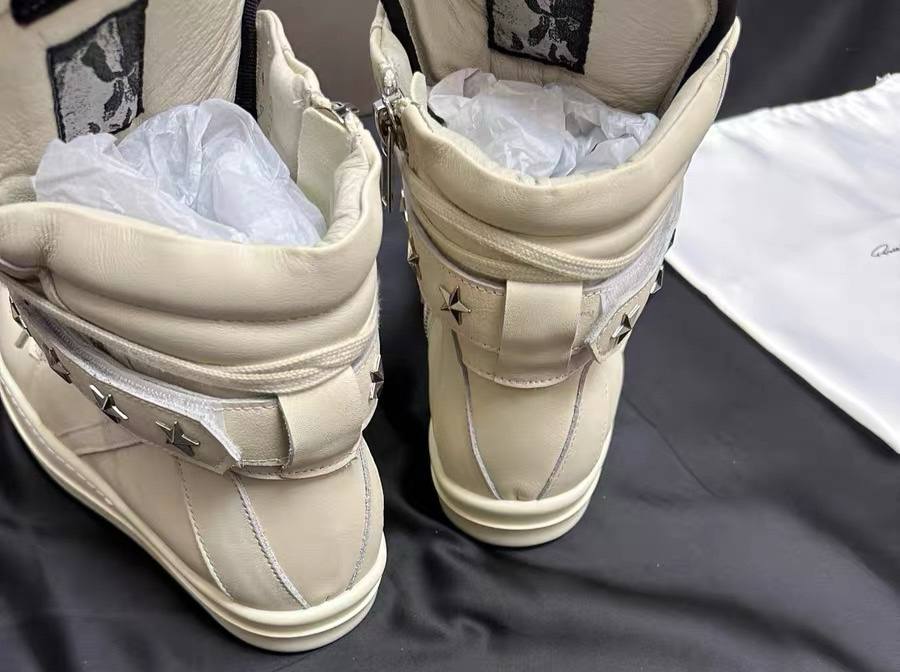 RICK OWENS GEOBASKET STAR STRAP MILK SUEDE SNEAKERS