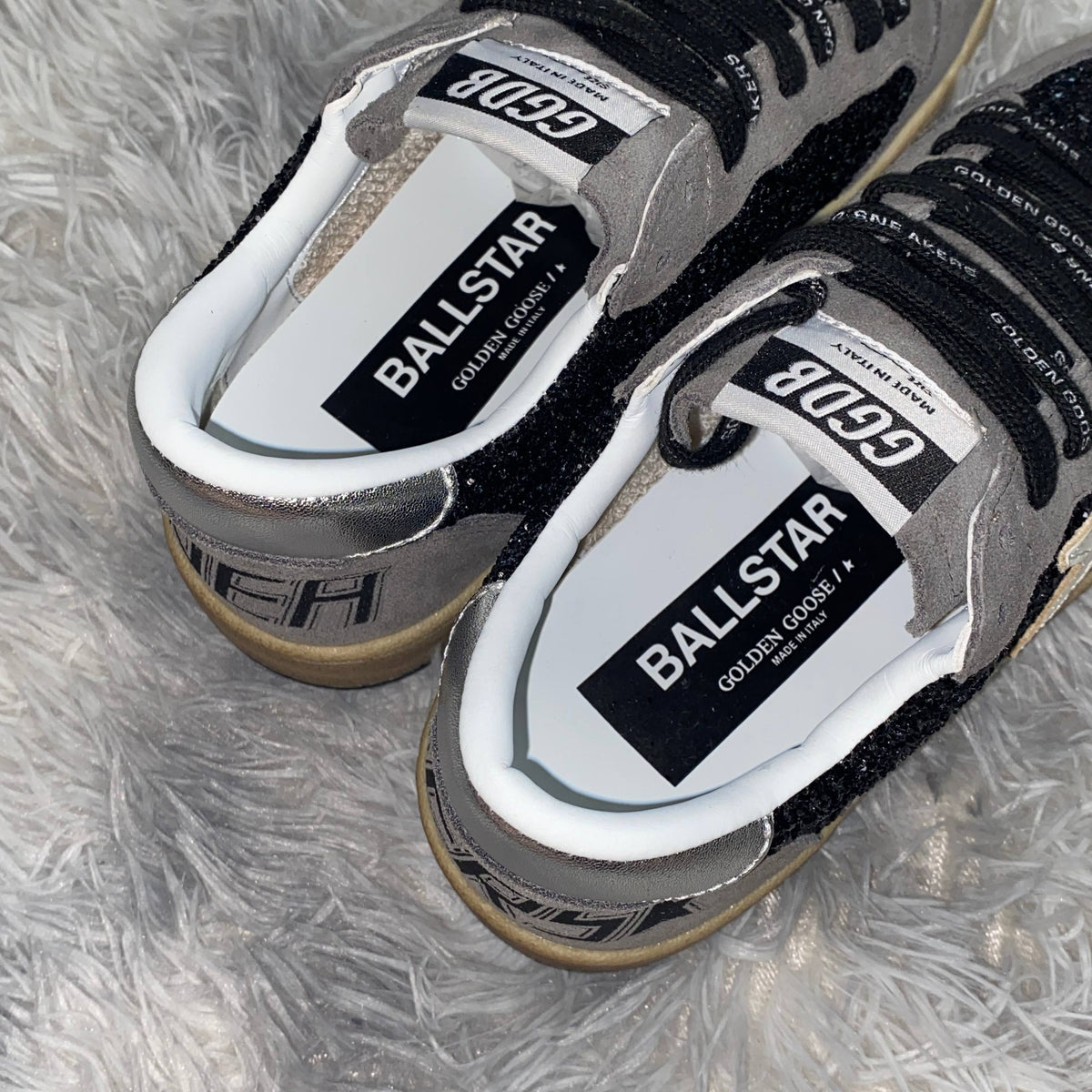 GOLDEN GOOSE BALL STAR IN GLITTER WITH LEATHER STAR SNEAKERS