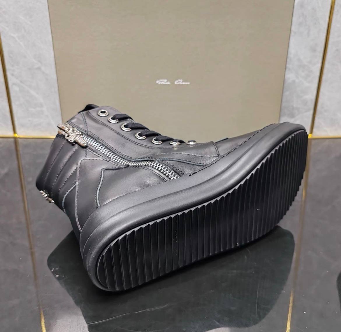 RICK OWENS CHROME HEARTS GEOBASKET HIGHT BLACK WHITE SNEAKERS