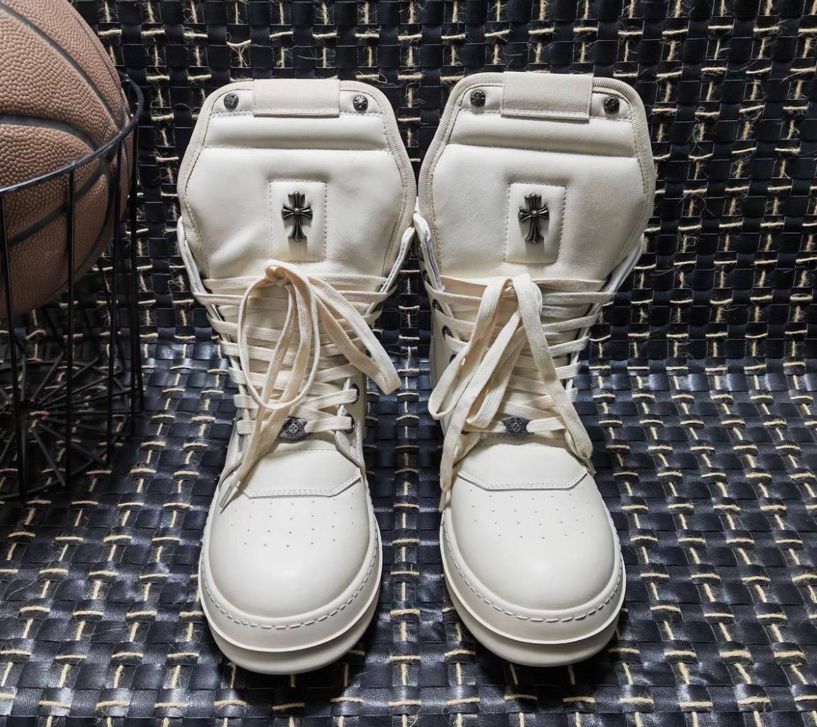 RICK OWENS CHROME HEARTS GEOBASKET HIGHT BLACK WHITE SNEAKERS